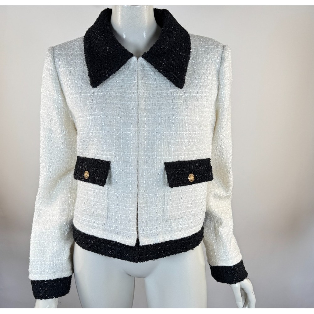 ALICE‎ + OLIVIA  Topher Boxy Jacket Women XL EUC $495 Lined Tweed Pockets Collar